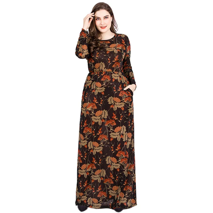 TUHAO Spring Fall Retro Women Dress Floral Print Long Sleeve Loose Plus Size Maxi VinTge Clothes T1819 | Женская одежда