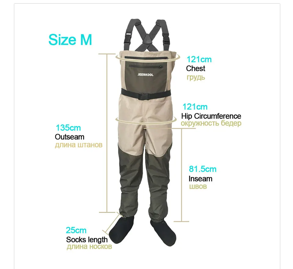 JEERKOOL Fly Fishing Clothes Waders Clothing Portable Chest Overalls Waterproof Wading Hunting Pants Stocking Foot For Fish Shoe