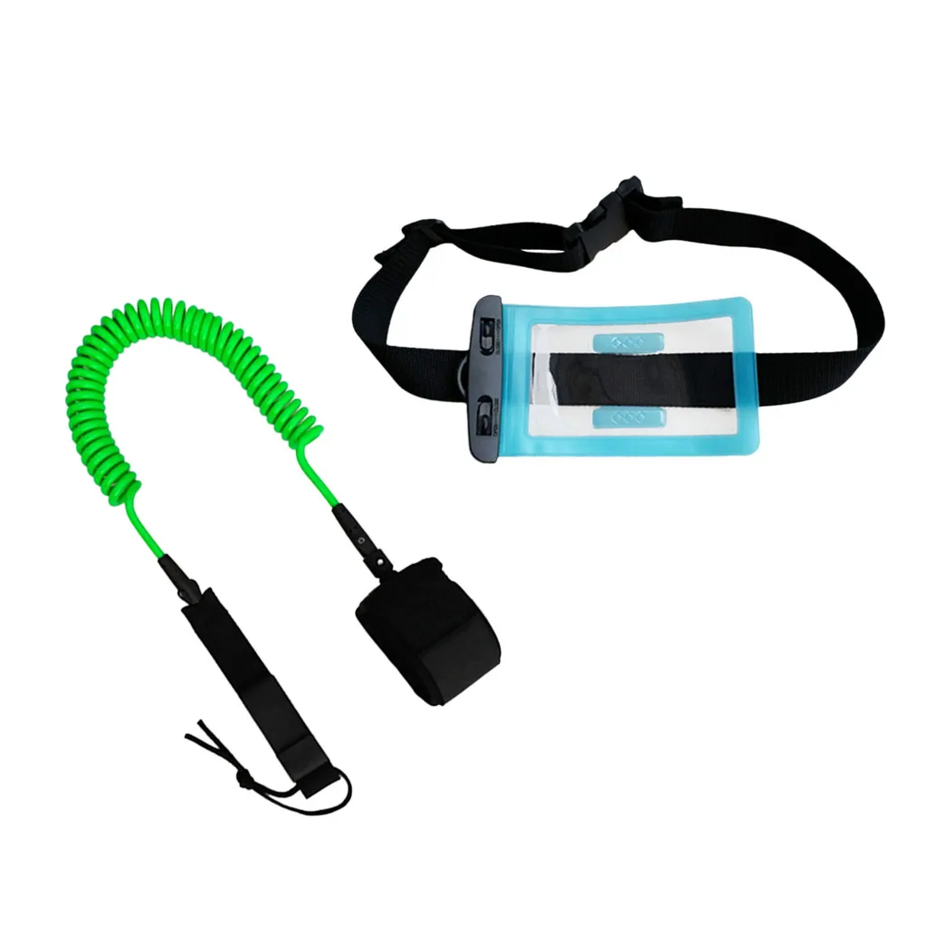 10ft 7mm Coiled Surfboard SUP Leash Stand up Paddle Board Leg Rope Ankle Strap with Waterproof Wallet Dry Bag - Choose Colors