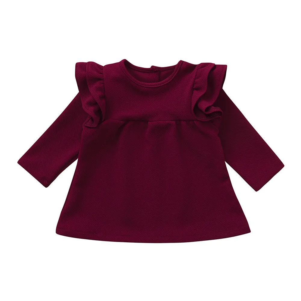 

LONSANT Newly Baby Girls Dress Autumn Sweet Ruffles Long Sleeve Solid Knee-Length Dress Winter Clothes Girls Princess Dress