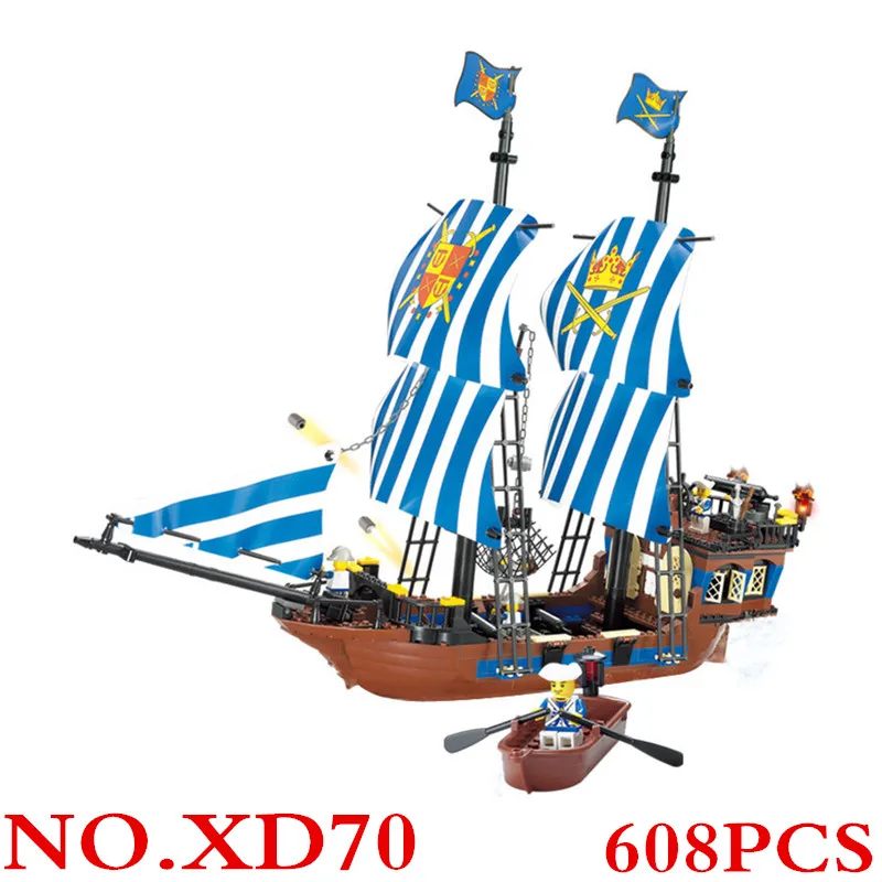 

Pirate Ship Warships Model Building Kits Block Briks Toys 608pcs Compatible With Bela Children Gift XD70