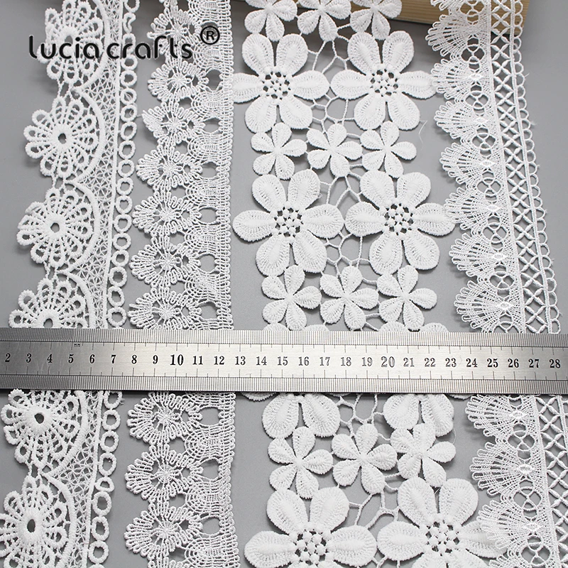Lucia crafts 2y/lot много вариантов Белый цветок Вышивка Кружева Лента Ткань для шитья DIY материалы ручной работы аксессуары N0601