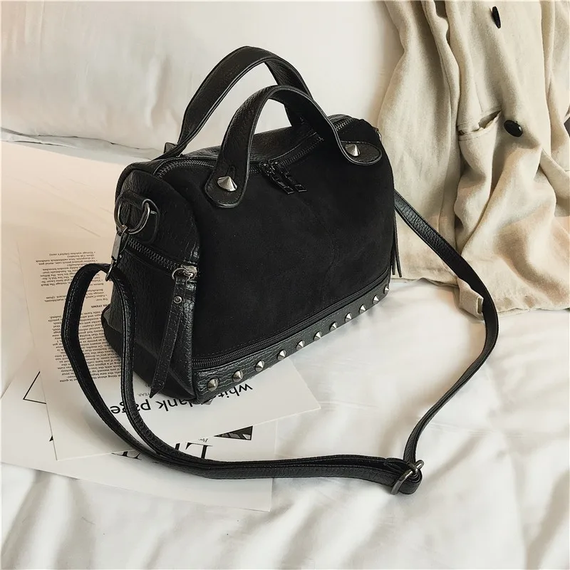 TTOU, женские замшевые кожаные сумки, Большая вместительная сумка для покупок, высокое качество, большая Повседневная Сумка-тоут, женская сумка на плечо, мягкие сумки - Цвет: Черный