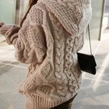 Лидер продаж Женский вязаный кардиган с капюшоном свитер Зима Осень теплая Свободная верхняя одежда Топы CXZ