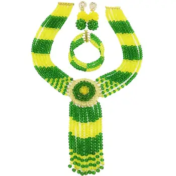 

Nice Quality Green Yellow Romantic Crystal Beads Necklace Jewelry Sets for Party and Evening 6C-ZPHLS-14