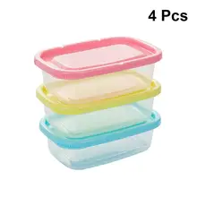 4pcs 200ml Mini Plastic Crisper Rectangular Food Container Kitchen Sealed Box for Refrigerator Microwave Oven(Random Color