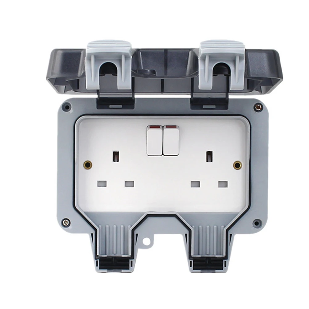 

13A Box External Protection Power With Cover Safe Outdoor Socket Outlet Wall Mount IP66 Waterproof Double Plug Switched Electric