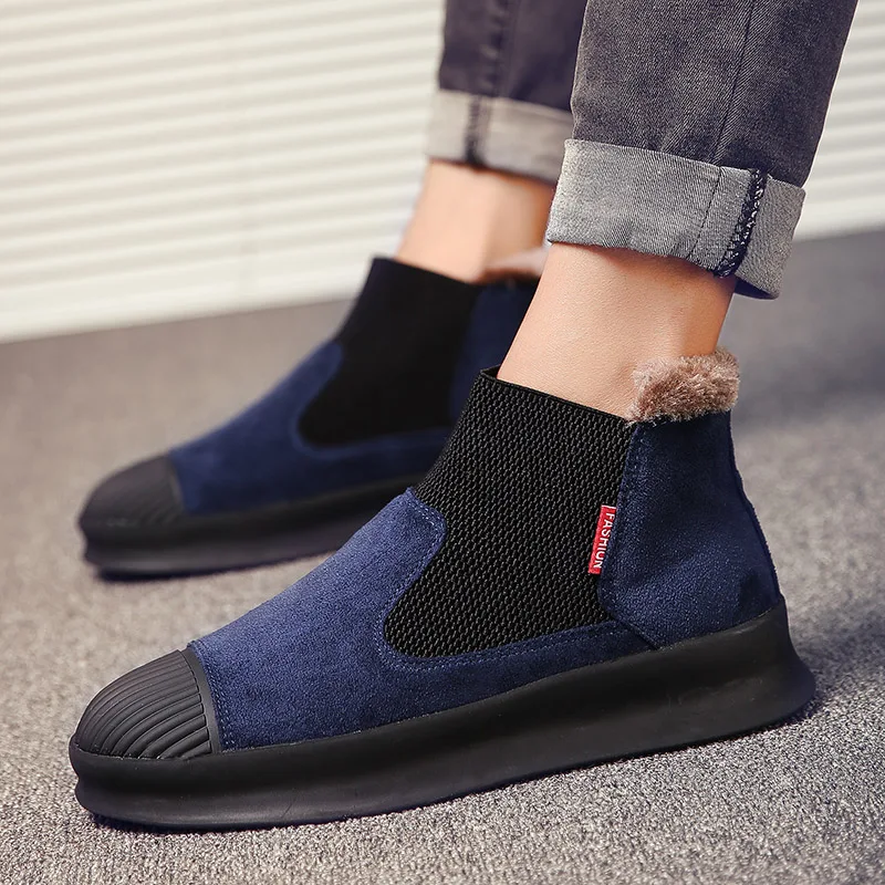 

Yomior Famous Brand Slip-On Men Cotton Shoes Fashion Cow Suede Man Winter Warm Plush Snow Boots Outdoor Work Ankle Boots