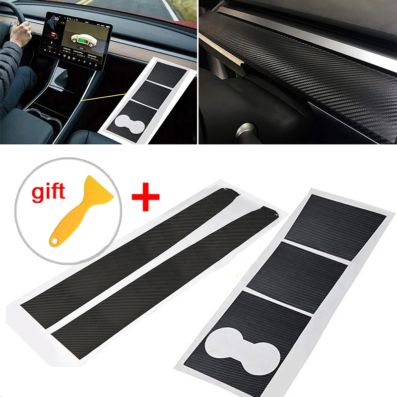 

Inner Carbon Fiber Center Console Dashboard Wrap Stickers Set For Tesla Model 3