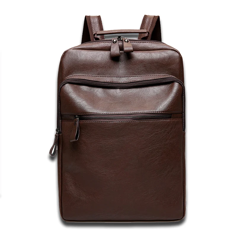 Модные вместительные мужские рюкзаки, водонепроницаемые из искусственной кожи Подростковая дорожная сумка, мужской рюкзак, многофункциональный рюкзак для ноутбука - Цвет: Dk Brown