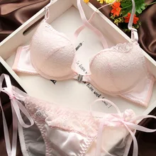 

2015 new Japanese brand W shape front closure intimates cropped sexy lace push up bra set Pink lingerie set underwear women