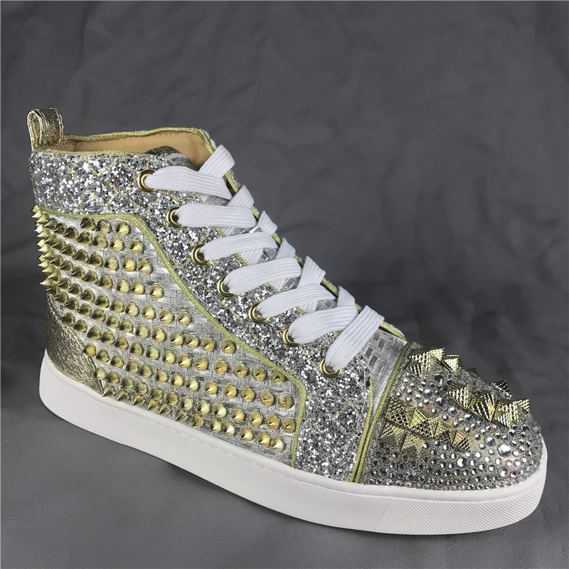

Men's Spike Gold Fashion Shoes Sneakers High-top Flat Red bottom Trainers High quality F.N.JACK