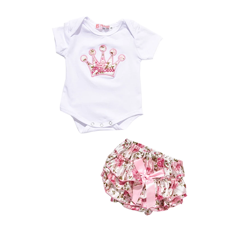 2017 New Embroidery Crown Infant Baby Clothing Set Bodysuit Short Summer Newborn Baby Girl