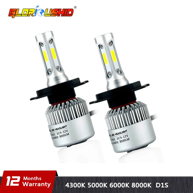 

2Pcs H4 LED COB Chip Auto Car Headlight 72W 8000LM High Low Beam Bulb All In One Automobile Lamp 6500K 12V