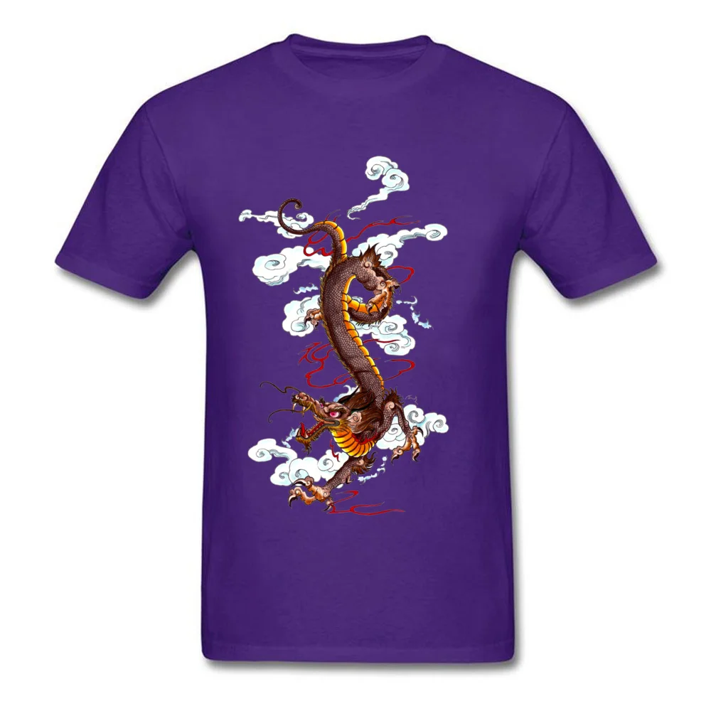 New Arrival Men's T-Shirt Round Neck Short Sleeve Cotton Golden Dragon T Shirt Summer Tee Shirts Drop Shipping Golden Dragon purple
