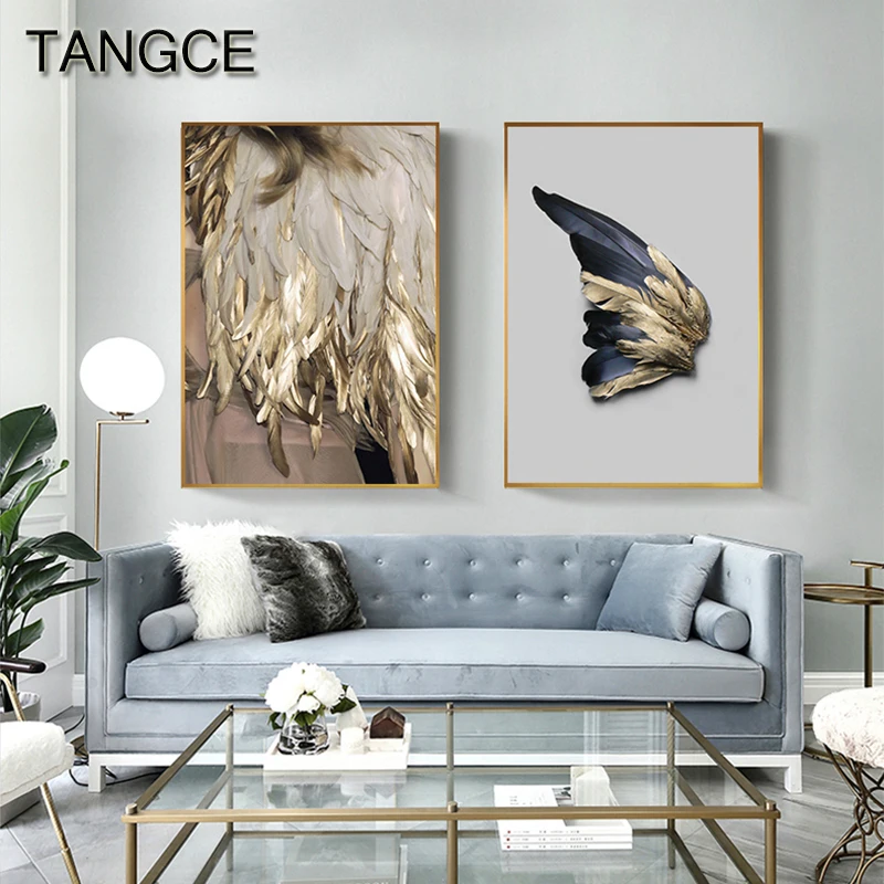 

Golden Wings Angel Canvas Painting Abstract Poster and Print for Living Room Cuadros Decoracion Dormitorio Luxury Wall Art Women