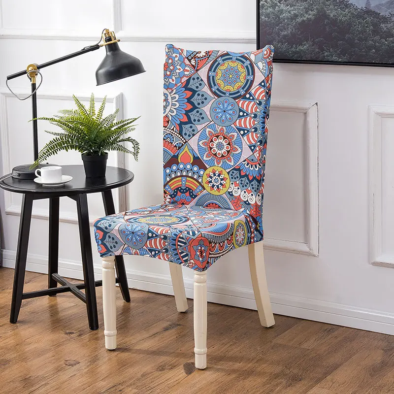 

Geometric Colorful Printing Chair Cover Stretch Elastic Slipcovers Anti-dirty Dinning Room Decor Wedding Chair Cover