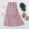 JSXDHK летние женские сетчатые Шикарные Длинные юбки модные розовые юбки со звездами с высокой талией Плюс Размер фатиновые Бальные юбки - Цвет: Розовый