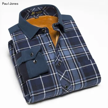 

Paul Long Sleeve Velvet Winter Patchwork Men Corduroy Shirts Quality Warm imported-clothing casual designer shirts for men