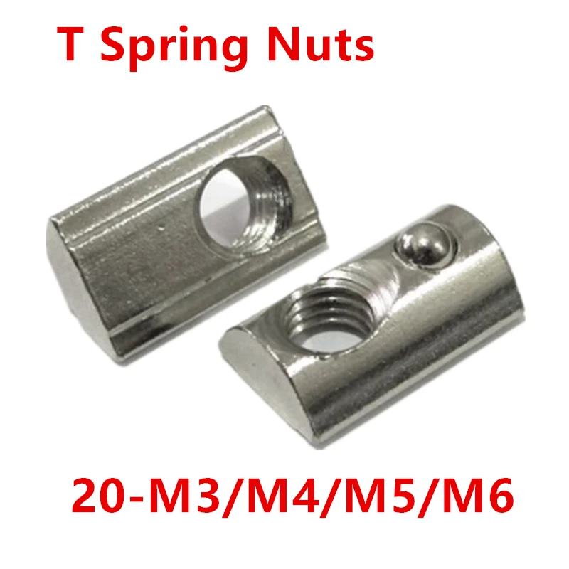 20pcs M3 M4 M5 M6 Roll in T Spring Nut for 2020 Series Slot 6mm Aluminum Profile Accessories New