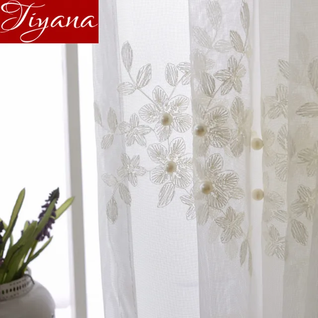 Lace Curtains Pearl Embroidered Voile Pure White Window Living Room Bedroom Tulle Sheer Fabrics Cortinas