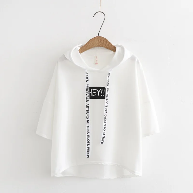 

2019 Summer New Letter Academy Windhood Short-Sleeve D-Shirt BottomEd Female Student