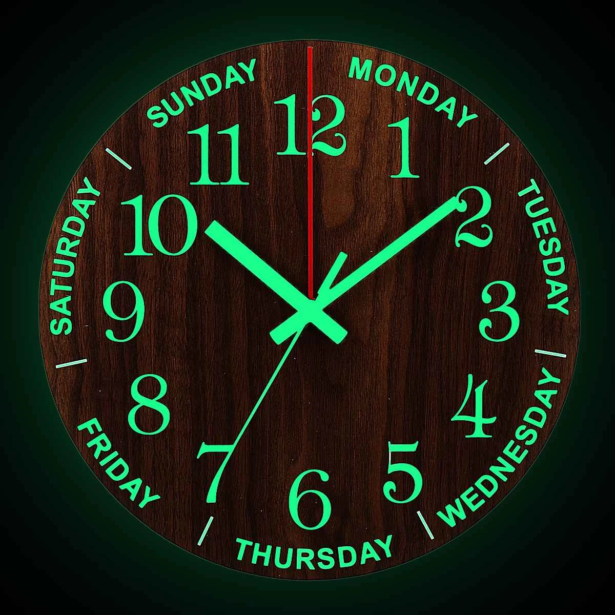 12 Inch Lichtgevende Wandklok Hout Stille Licht In Donkere Nacht Nordic Mode Wandklok Non Tikkende Met Night licht|Wall Clocks| - AliExpress