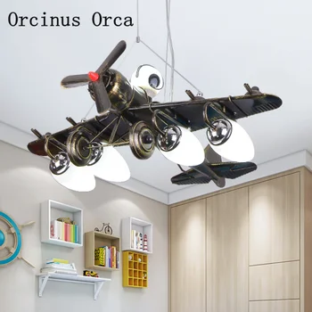 

Cartoon Creative Black Fighter Chandelier Boys'Bedroom Children's Room Lamp American Personal LED Aircraft Chandelier