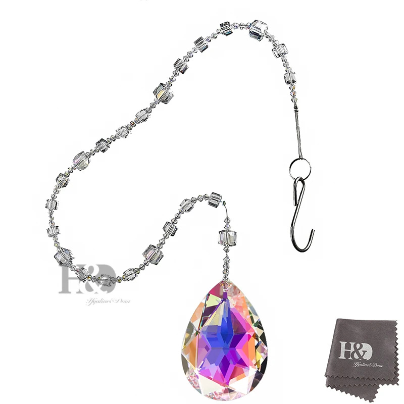 

H&D Crystal SunCatcher 76mm Bauhinia Pendant,Feng Shui Hanging Crystal Prism Wedding Ornament Wishing Tree Garland Decoration