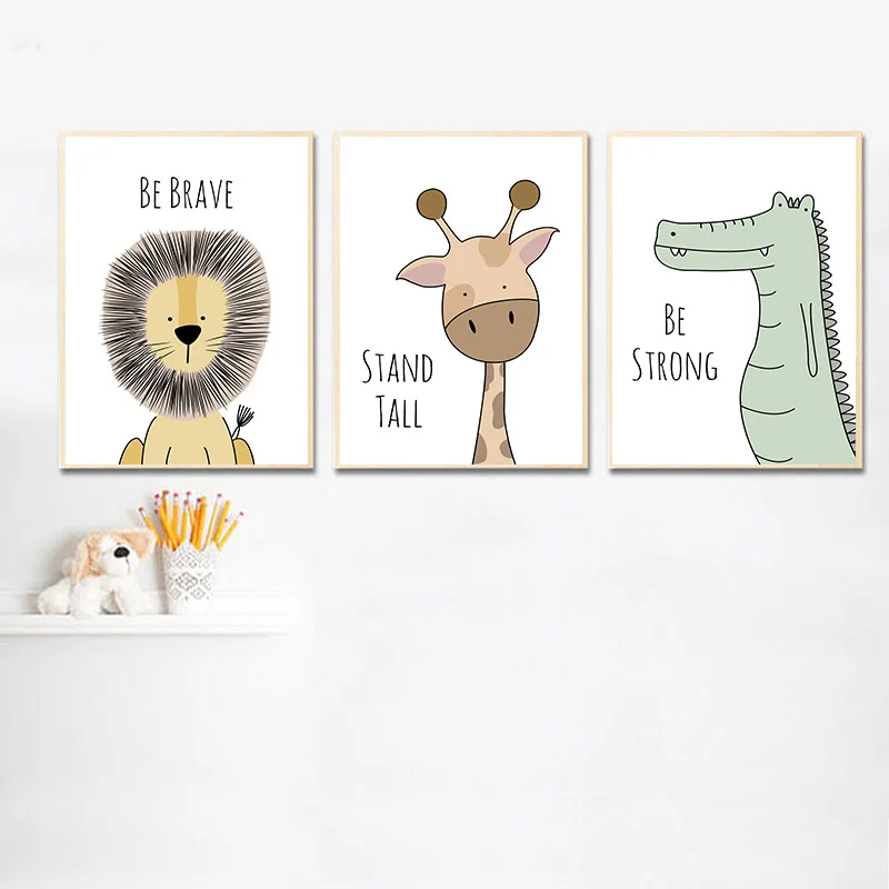 Baby Nursery Wall Art Poster Zebra Lion Canvas Wall Art Print Animal Painting Decorative Picture Nordic Kids Bedroom Decoration