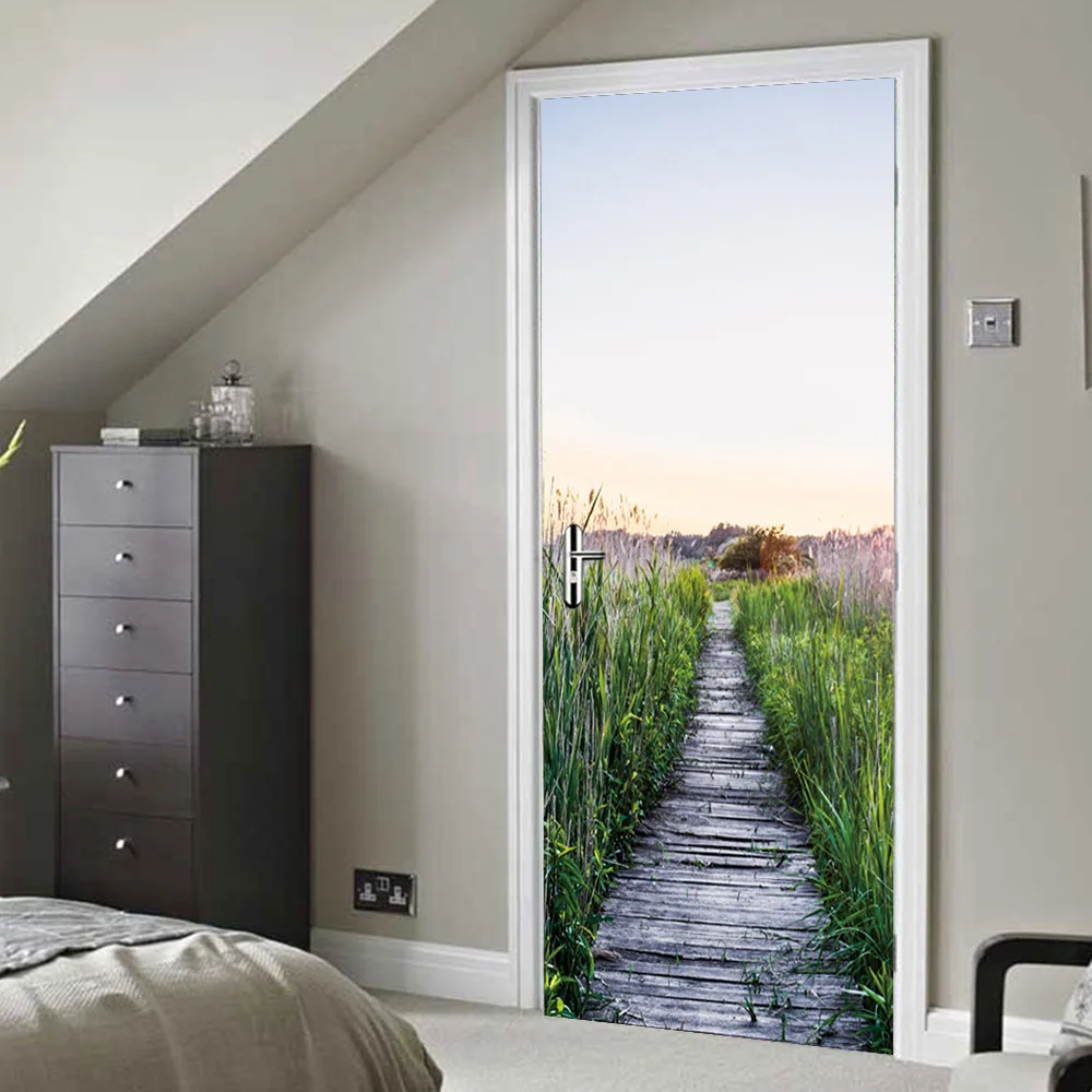 3D Road Toilet Door Stickers Refrigerator Wall Art Decals For Home Bathroom Decor Poster Mural