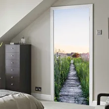 3D Road Toilet Door Stickers Refrigerator Wall Art Decals For Home Bathroom Decor Poster Mural