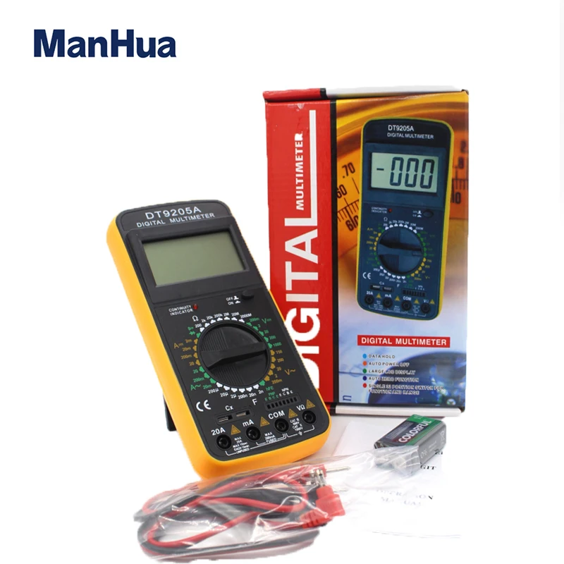 

DT9205A Digital Multimeter Voltmeter Ammeter OHM Volt Tester AC/DC LCD Test Current Meter Overload