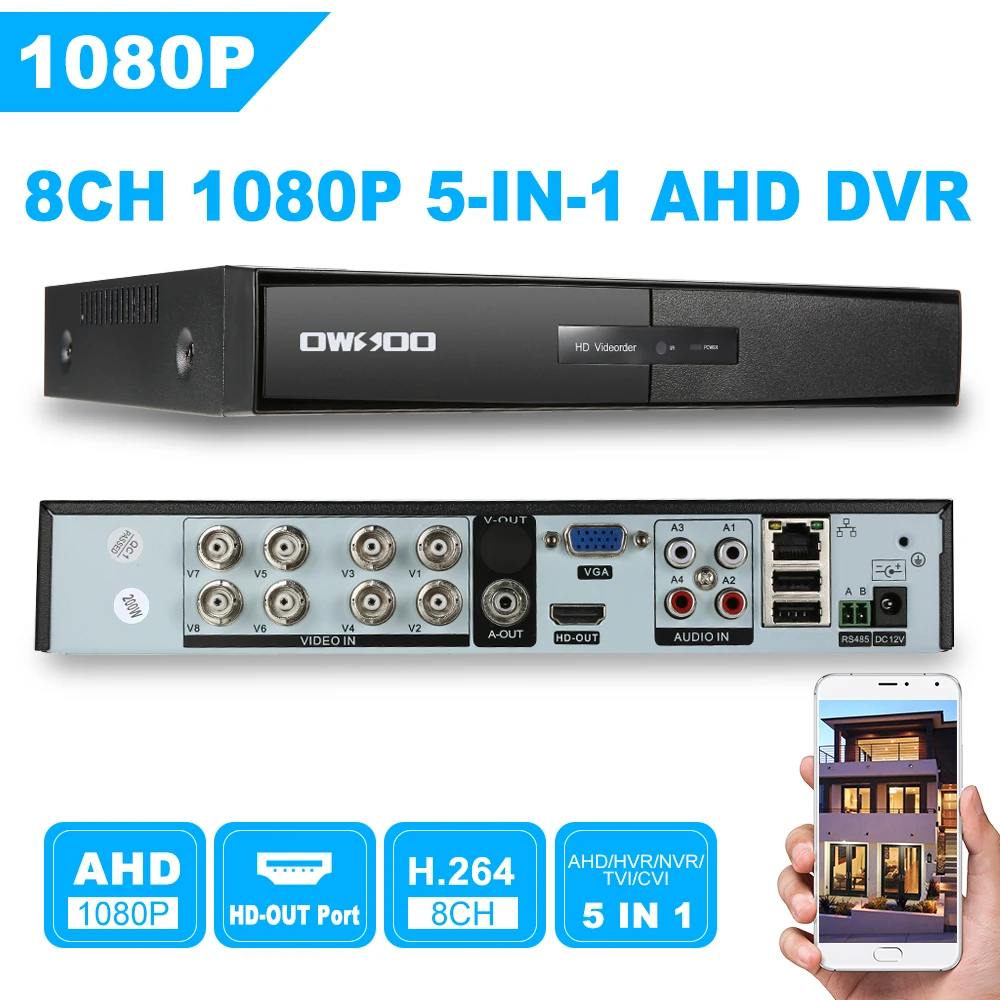 OWSOO 1080P 8CH AHD DVR Surveillance Video Recorder H.264 5 IN 1 Onvif