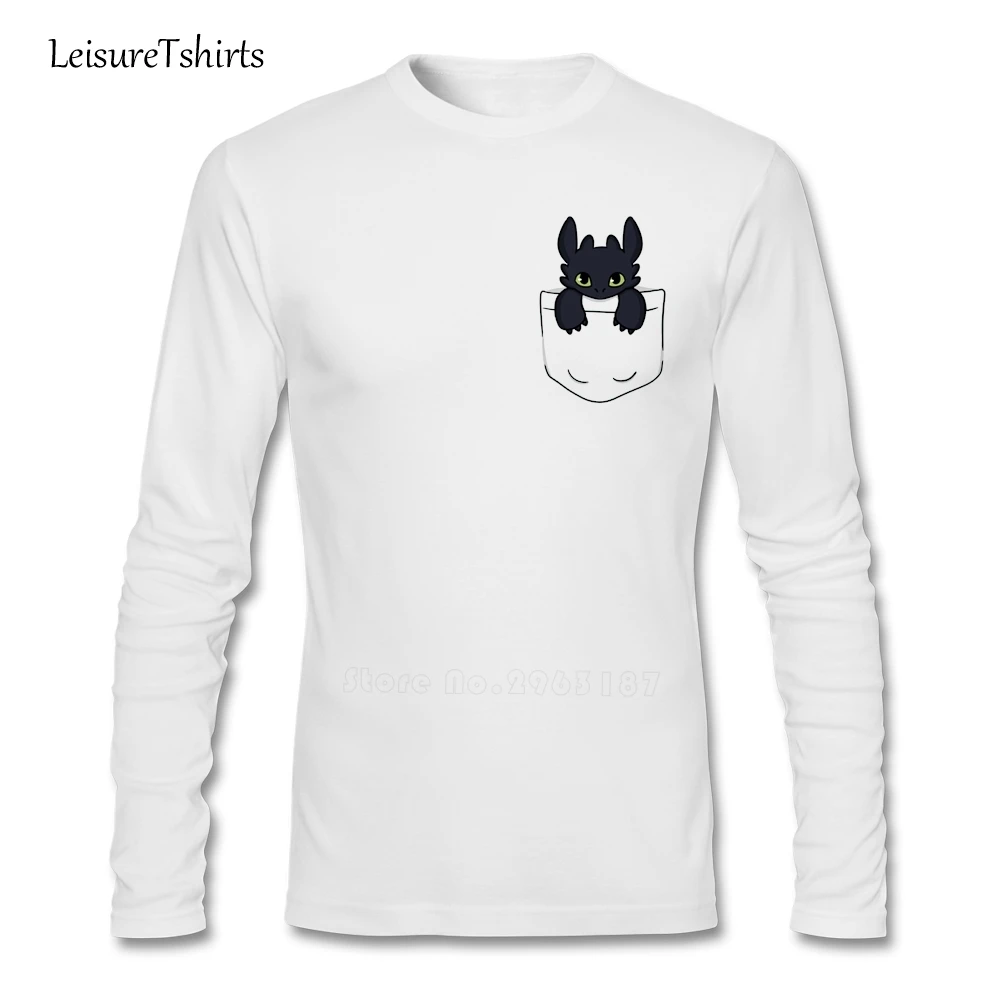 Pocket Toothless Adult T Shirt Popular Exercise Comfortable T-Shirt Boy Long Sleeve O Neck Tshirts Dad New Coming Unique Clothes |