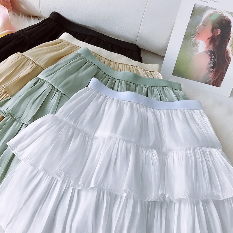 DeRuiLaDy Faldas Mujer Moda 2019 многослойные юбки с оборками летние дикие японские Юбки принцессы женская повседневная плиссированная юбка