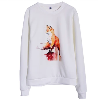

Sweatshirt Women Pullover Casual Fox Print White Hoodies Full Sleeve Clothing