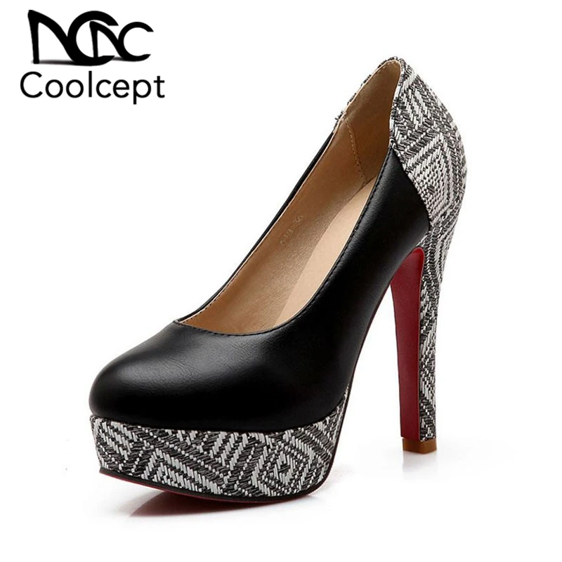 

Coolcept Plus Size 31-46 Women Pumps Round Toe Platform High Heels Shoes Fashion Mixed Color Women Office Wedding Footwear