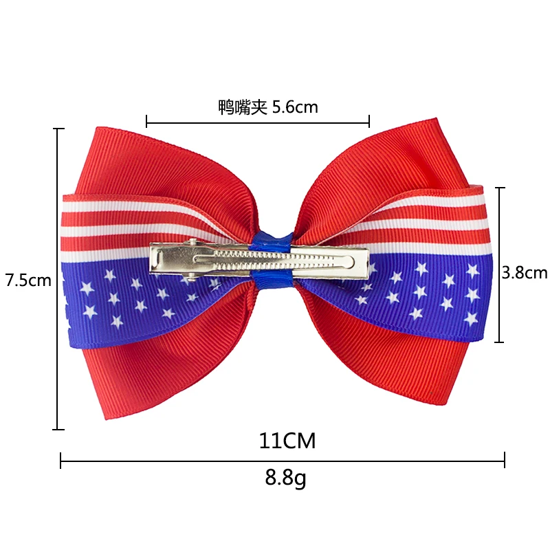 Baby Hair Accessories 4th of July Flag Hair Bows for Girls with Clips Red Royal White Hairbows Grosgrain Ribbon Stars Stripe Day Flag Hairpin (1)