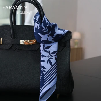 

Faramita Holiday Shawl Square Women Ladies 100% Mulberry Silk Scarf Blue and White Porcelain Print Scarves Decoration Cappa