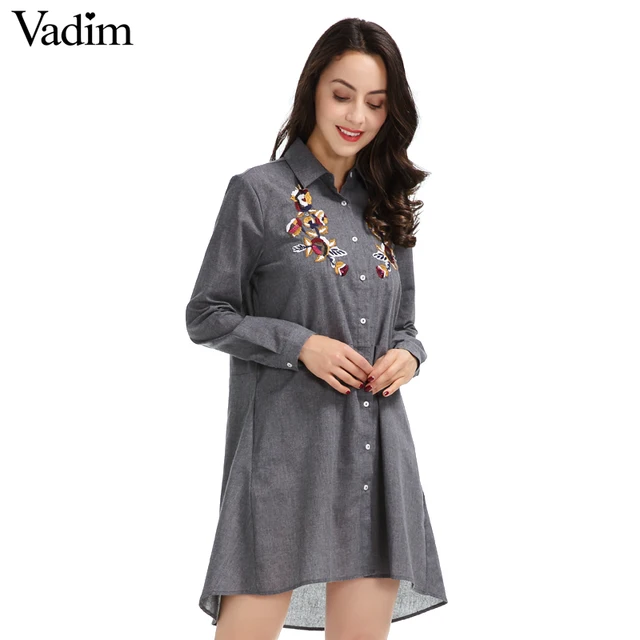 Mujeres flor vintage bordado camisas largas lentejuelas de