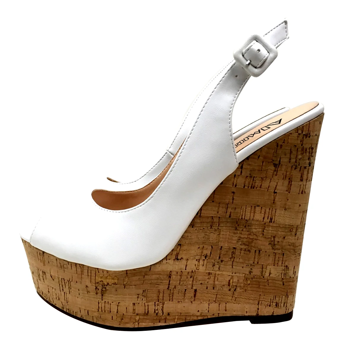Женская обувь с открытым носком на высоком каблуке; Босоножки на платформе и танкетке из пробкового дерева; туфли-лодочки с ремешком на пятке; Женская удобная летняя обувь; цвет белый, телесный