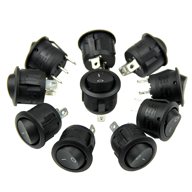

10PCS Black Mini Round 3 Pin SPDT ON-OFF Rocker Switch Snap-in