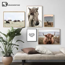 Scandinavo Poster Nordic Stampa Cervo Bestiame Cavallo Animale di Arte Della Parete della Tela di Canapa Pittura Selvaggio Campo Natura Immagine Living Room Decor