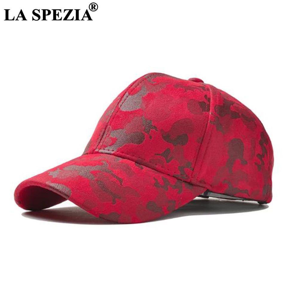 

LA SPEZIA Mens Leather Caps Red Camouflage Baseball Cap Male Suede Leather Brand Designer Autumn Casual Duckbill Dad Hat Cap