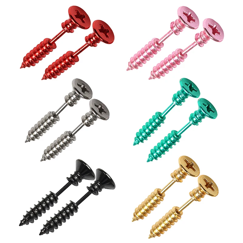 1Pc Small Spiral Black Earring Women Earrings Jewelry Punk Rock Screw Stud Earrings For Men #48360