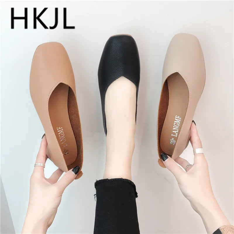 

HKJL 2019 new fashion retro square toe middle heel spring shoes with single Korean version go with chunky heels A718