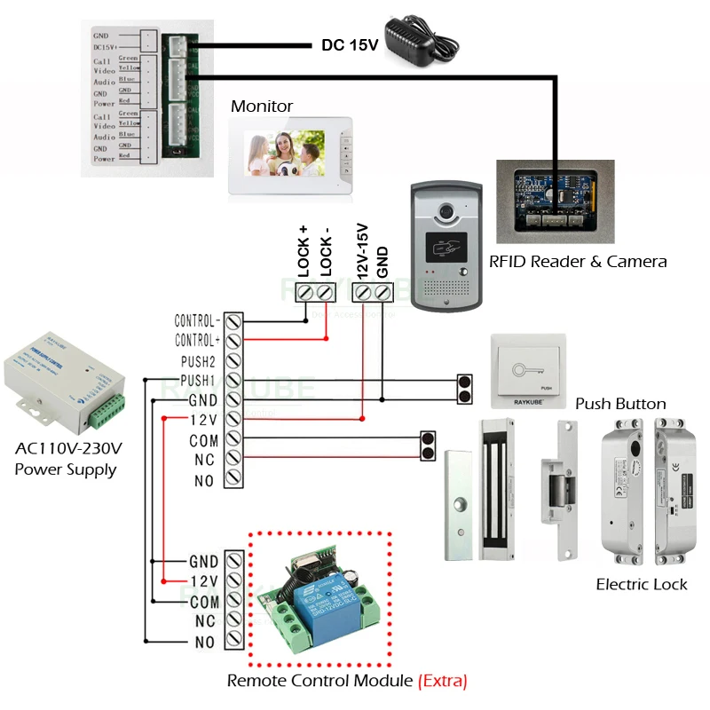 RAYKUBE RFID система контроля допуска к двери с видео дверной телефон Электрический дверной замок RFID считыватель Домашняя безопасность полный комплект
