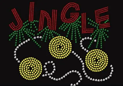 

2pc/lot Christmas Jingle Bells Rhinestone Iron on Transfer hot fix rhinestone motif designs iron on applique patches