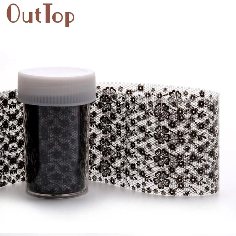 OutTop BLACK Floral Print Design Nail Art Foil Stickers DECORATION TOOLS Transfer Decal Tips